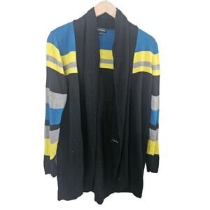 Notations Womens Open Front Tunic Cardigan Sweater Sz L Shawl Collar Striped